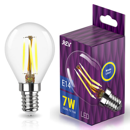 REV Лампа сд FILAMENT шарик G45 E14 7W, 2700K, DECO Premium, теплый свет
