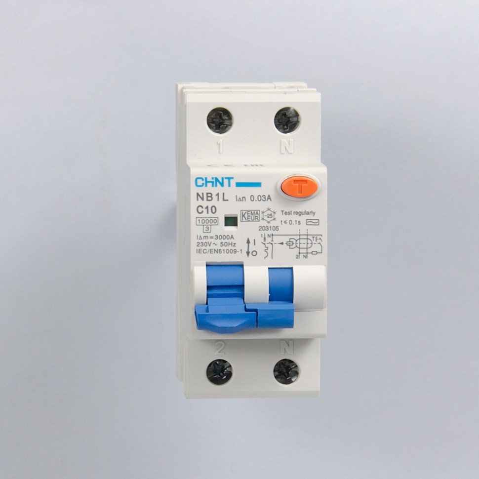 Выключатель автоматический дифференциального тока 1п+N C 10А 30мА тип AC 10кА NB1L (36мм) (R) CHINT