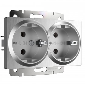 WL серебряный рифленый Розетка с/з двойная