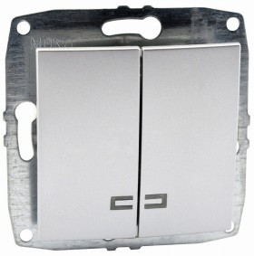 МОНО L / D Механизм  Выкл. 2 кл. с подсв. Серебро (12/60)