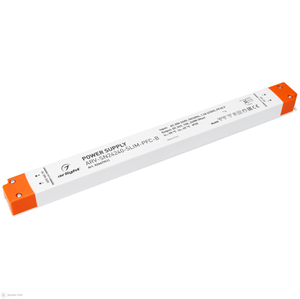 Блок питания ARV-SN24240-SLIM (24V, 10A, 240W, PFC) (Arlight, IP20 Пластик, 3 года)