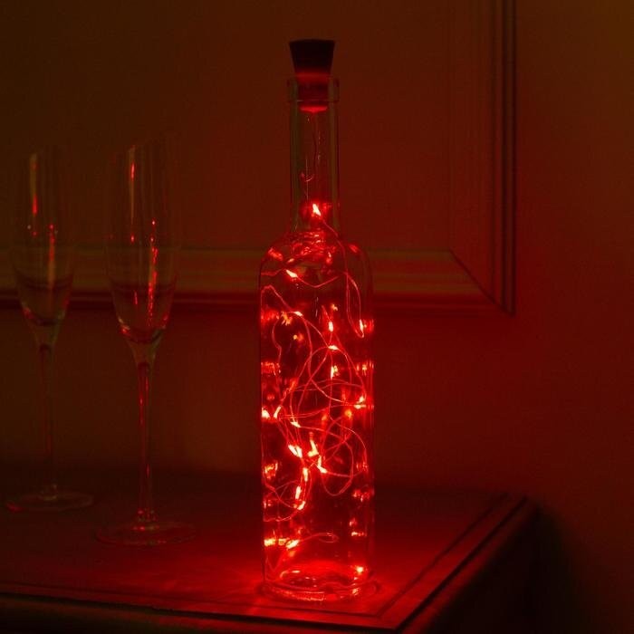 Гирлянда "Нить" 2 м роса с пробкой, IP44, серебристая нить, 20 LED, свечение красное, фиксинг, солне