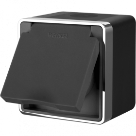 WL черный/хром Розетка влагозащищенная с/з с защитной  крышкой и шторками WL15-02-04