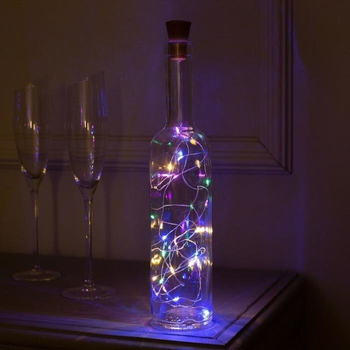 Гирлянда "Нить" 2 м роса с пробкой, IP44, серебристая нить, 20 LED, свечение мульти, фиксинг, солнеч