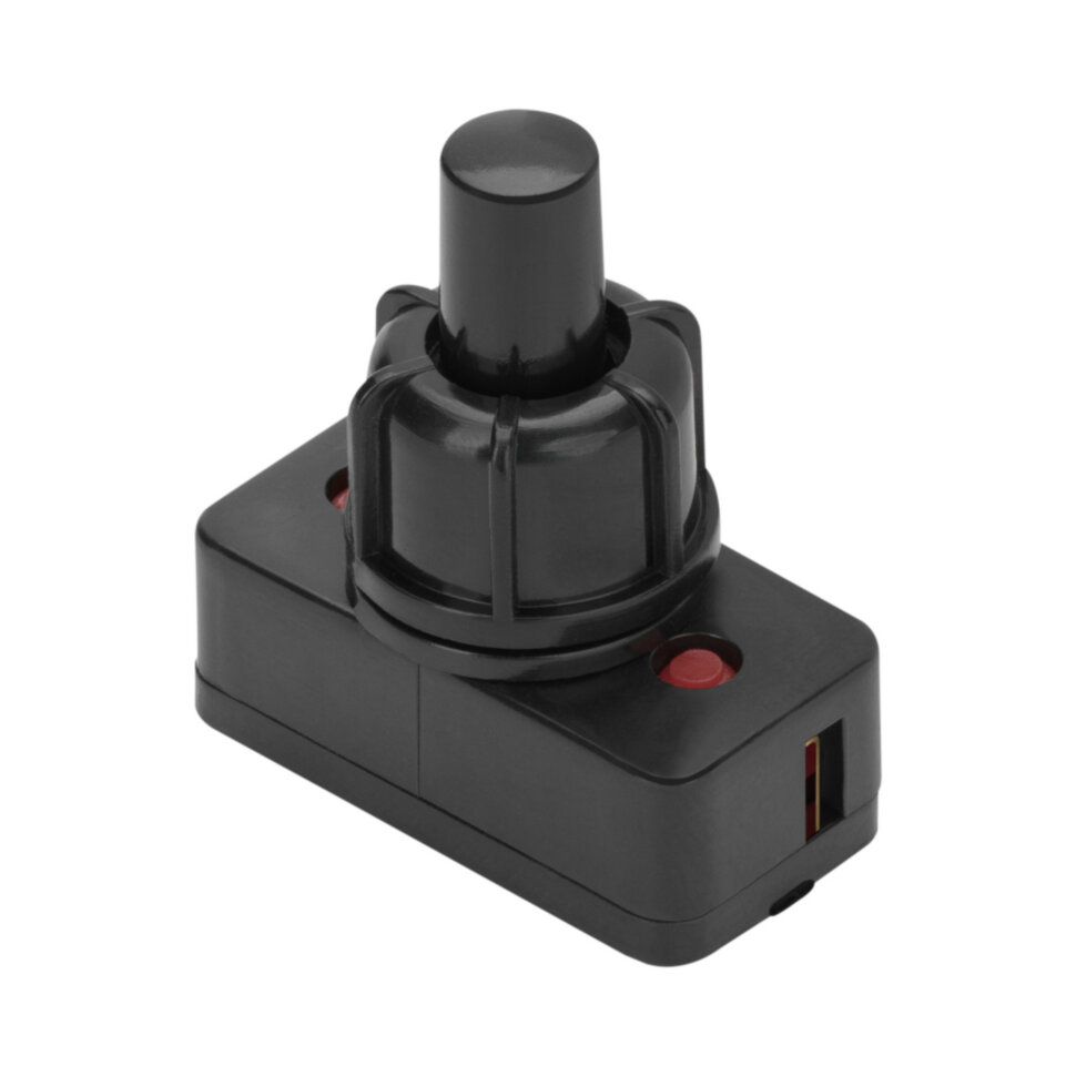 REV Выключатель-кнопка черный 2 контакта, 250В, 1А, ВКЛ-ВЫКЛ (тип PBS-17A2), duwi