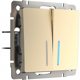 WL Выключатель 2кл с подсветкой (шампань)