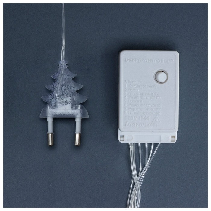 Гирлянда "Бахрома" 3 х 0.5 м , IP20, прозрачная нить, 80 LED, свечение тёплое белое, 8 режимов, 220