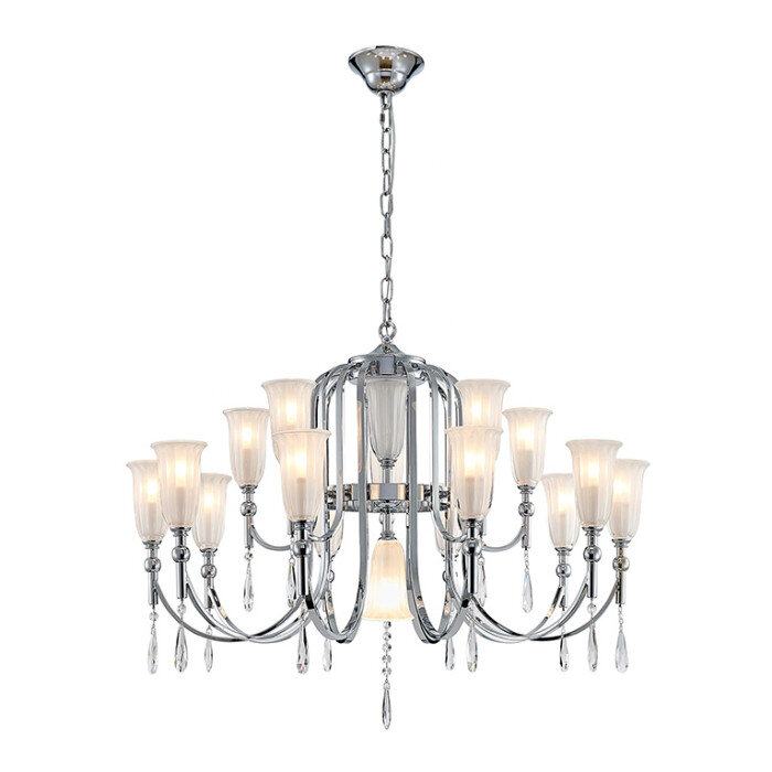 NEWPORT 4800 4810+6/C chrome , Люстра, Chrome Clear crystal Matt white glass D90*H74 cm E14 16*60W