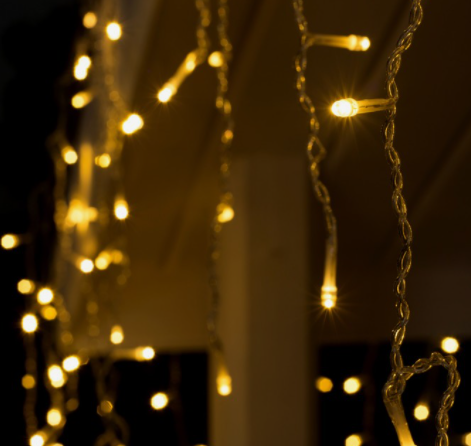 Гирлянда "Бахрома" 3 х 0.6 м , IP44, УМС, прозрачная нить, 160 LED, свечение тёплое белое, 220 В