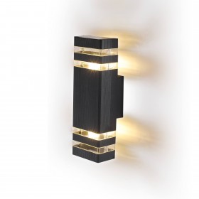 Светильник настенный накладной NUOVO 110х105х320  2хЕ27 алюминий/стекло IP65 черный, duwi