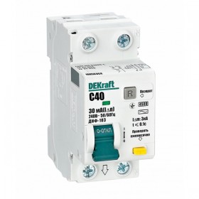 Выключатель автоматический дифференциального тока 2п (1P+N) C 40А 30мА тип AC 4.5кА ДИФ-103 DEKraft