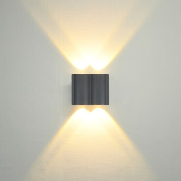 Светильник настенный накладной NUOVO LED 100х175х46 литой алюминий 3000К IP54 серый 6 лучей, duwi