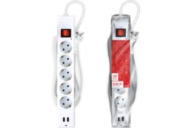 REV Удлинитель с заземлением с выкл. Supraguard, 5 розеток, 5 м, 3680 Вт, 16А, 3х1,5мм2, 2 USB 5V-2,