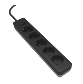 Удлинитель с сет/ф LEEK LE E1S ПВС 3х0,75 5роз. 1,8м 10А земля черный/серый (20)