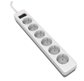 Удлинитель с сет/ф LEEK LE E1S ПВС 3х0,75 6роз. 1,8м 10А земля белый/серый (20)