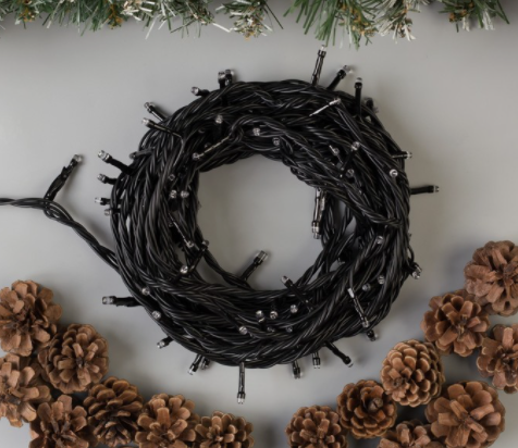 Гирлянда "Нить" 10 м , IP44, УМС, тёмная нить, 100 LED, свечение синее, мерцание белым, 220 В