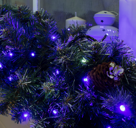 Гирлянда "Нить" 10 м , IP44, УМС, тёмная нить, 100 LED, свечение синее, мерцание белым, 220 В