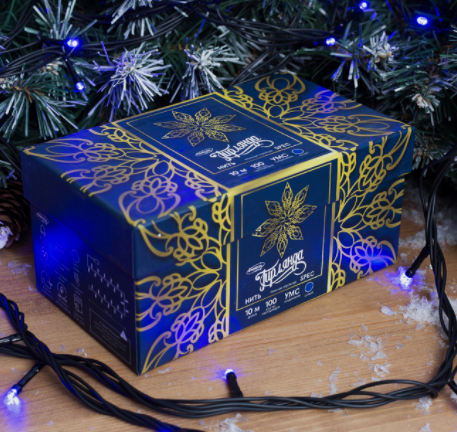 Гирлянда "Нить" 10 м , IP44, УМС, тёмная нить, 100 LED, свечение синее, мерцание белым, 220 В