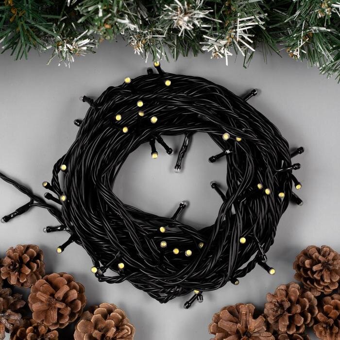 Гирлянда "Нить" 10 м , IP44, УМС, тёмная нить, 72 SMD-LED, свечение тёплое белое, 220 В