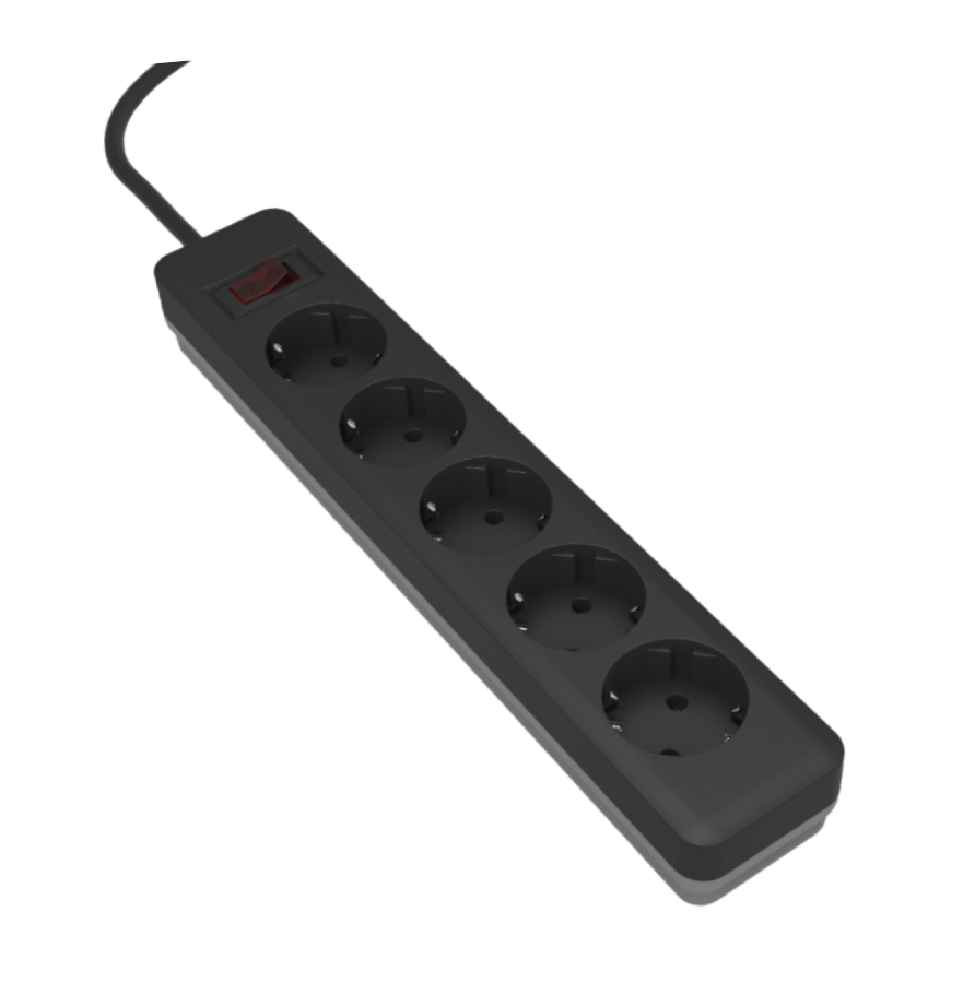 Удлинитель с сет/ф LEEK LE E1S ПВС 3х0,75 5роз. 5м 10А земля черный/серый (20)