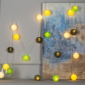 Гирлянда &quot;Нить&quot; 5 м с насадками &quot;Клубки бело-зелёные&quot;, IP20, прозрачная нить, 20 LED, свечение тёплое белое, фиксинг, 220 В