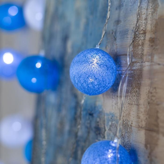 Гирлянда "Нить" 5 м с насадками "Клубки морские", IP20, прозрачная нить, 20 LED, свечение белое, фик