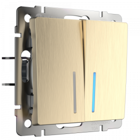 WL Выключатель 2кл проходной с подсветкой (шампань рифленый)