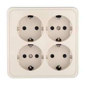 Розетка 4-местная открытой установки с з/к, со шторками (беж.) LK STANDARD (10шт.) 1кор.=80шт.