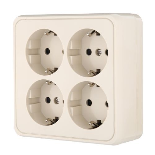 Розетка 4-местная открытой установки с з/к, со шторками (беж.) LK STANDARD (10шт.) 1кор.=80шт.