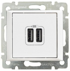 LEGRAND VALENA белая роз  2-ая USB