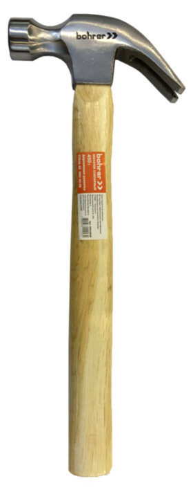 Молоток - гвоздодёр Bohrer 450 г. с деревянной рукояткой (круглый боек, cталь 45 HRC 50-58) (36/6/1)