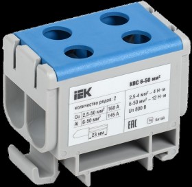 Клемма вводная силовая КВС 6-50 кв.мм. 2х-рядная синий. IEK YZN13-050-K07