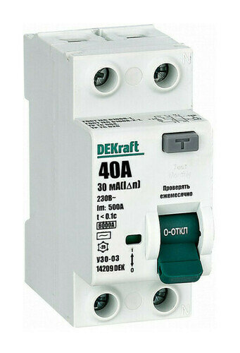Выключатель дифференциального тока 2P 40А 30мА тип AC 6кА УЗО-03 SchE 14209DEK
