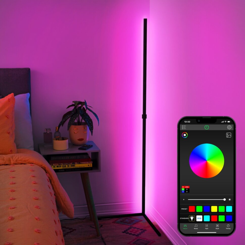 Напольный светильник, меняющий цвет,WIFI +RF 12W RGB+MIX
