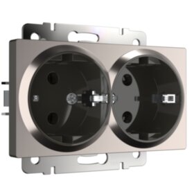 Розетка глянцевый никель 2-ая с заземлением