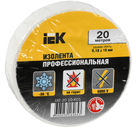 Изолента ПВХ 0.18х19мм бел.(рул.20м) IEK UIZ-20-10-K01