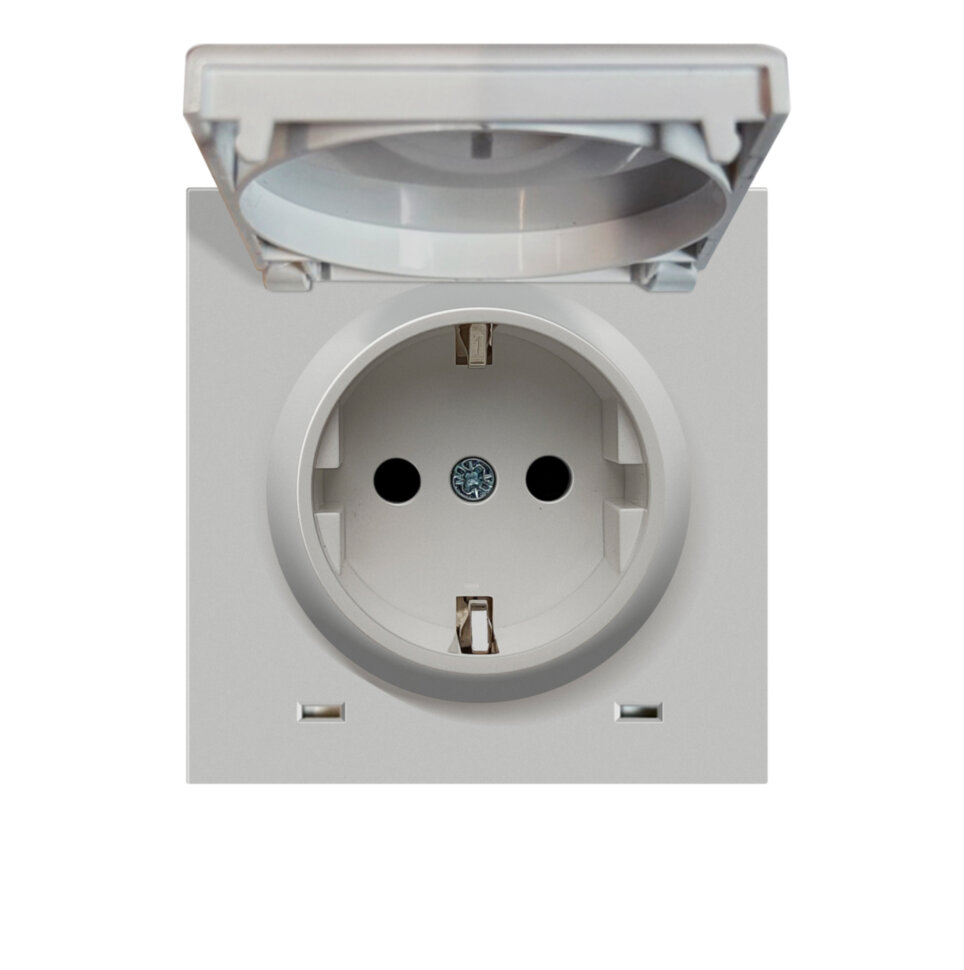 Накладка для розетки Schuko с заземлением, с крышкой, 16A 250 В~, матовый серый