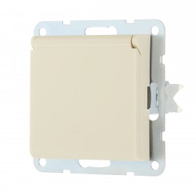 Розетка с/з со шторками и крышкой (матовый бежевый) LK80