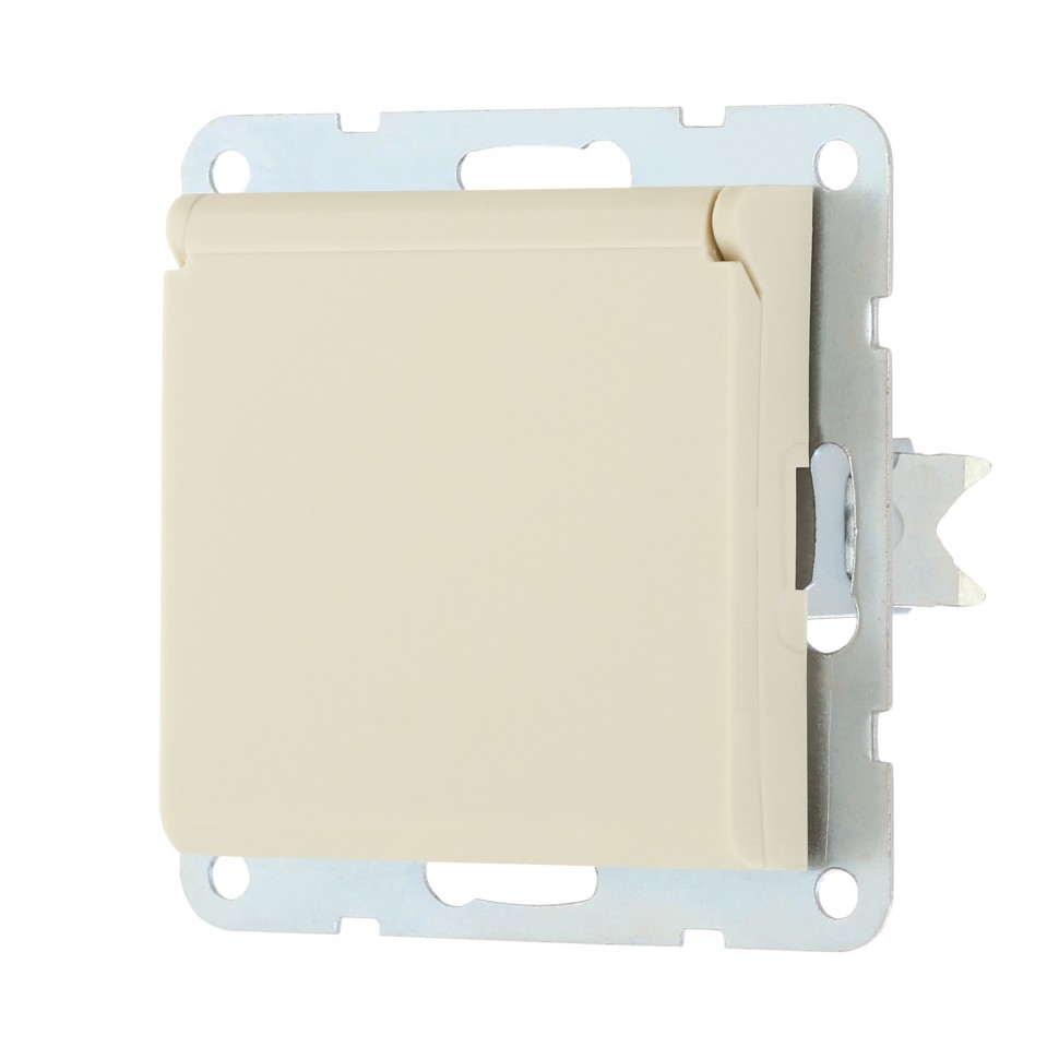 Розетка с/з со шторками и крышкой (матовый бежевый) LK80