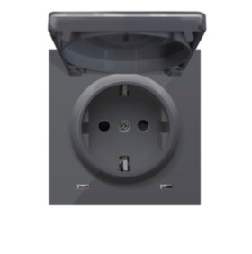 Накладка для розетки Schuko с заземлением, с крышкой черный