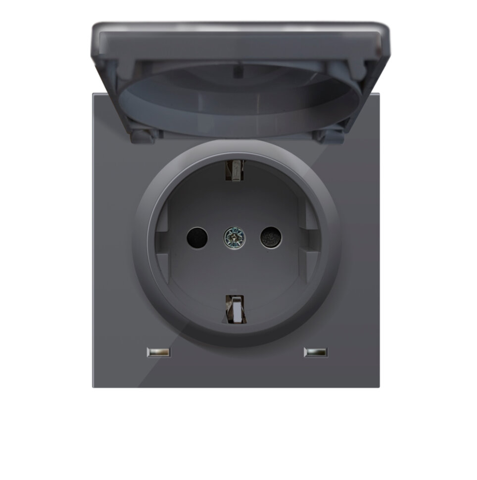 Накладка для розетки Schuko с заземлением, с крышкой черный