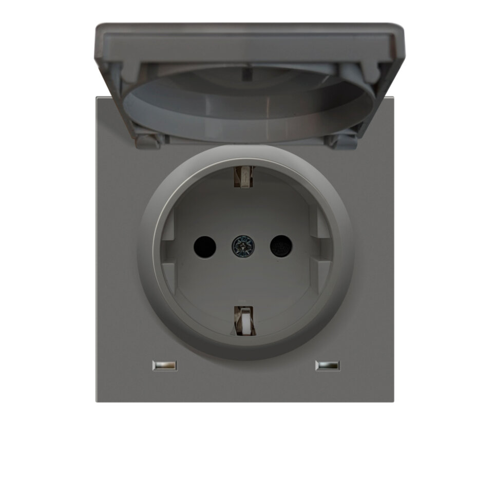 Накладка для розетки Schuko с заземлением, с крышкой, 16A 250 В~, матовый шоколад