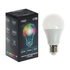Лампа светодиодная RGB+W, с пультом , А60, 10 Вт, 800 Лм, Е27, 220 В   5526602