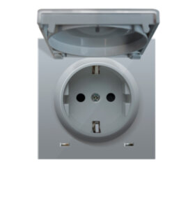 Накладка для розетки с заземлением, с крышкой, Aлюминий