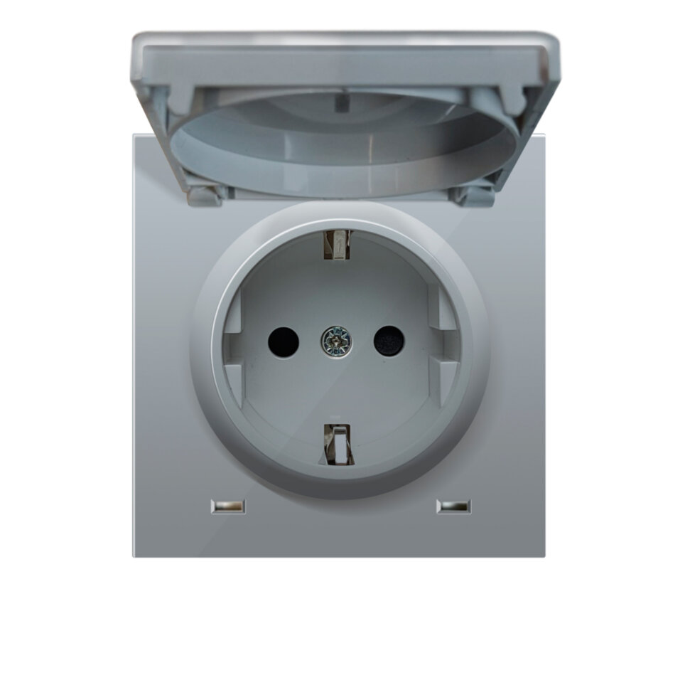 Накладка для розетки с заземлением, с крышкой, Aлюминий