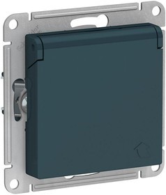 Механизм розетки 1-м с/з защитной шторкой и крышкой изумруд AtlasDesign