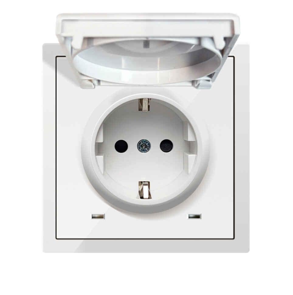 Накладка для розетки с заземлением, с крышкой, белый