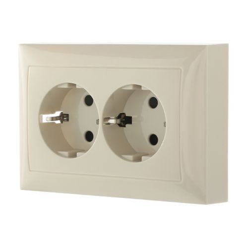 Розетка двойная прямая с з/к, со шторками (беж.) LK60 (8шт.) 1кор.=80шт.
