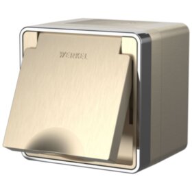 WL шампань рифленый Розетка влагозащищенная с/з с защитной  крышкой и шторками