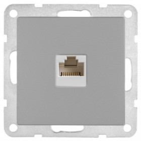 Механизм компьютерной розетки RJ-45 кат.5е с накладкой (серебристый металлик) LK80
